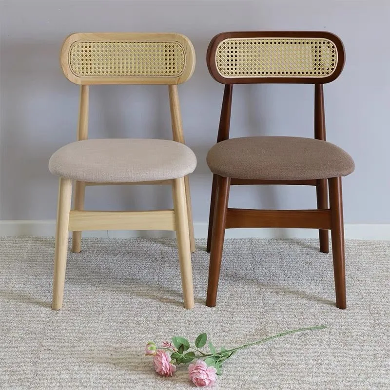 Nordic Modern Solid Wood Rattan Weaving High Backrest Cushion Dining Chair