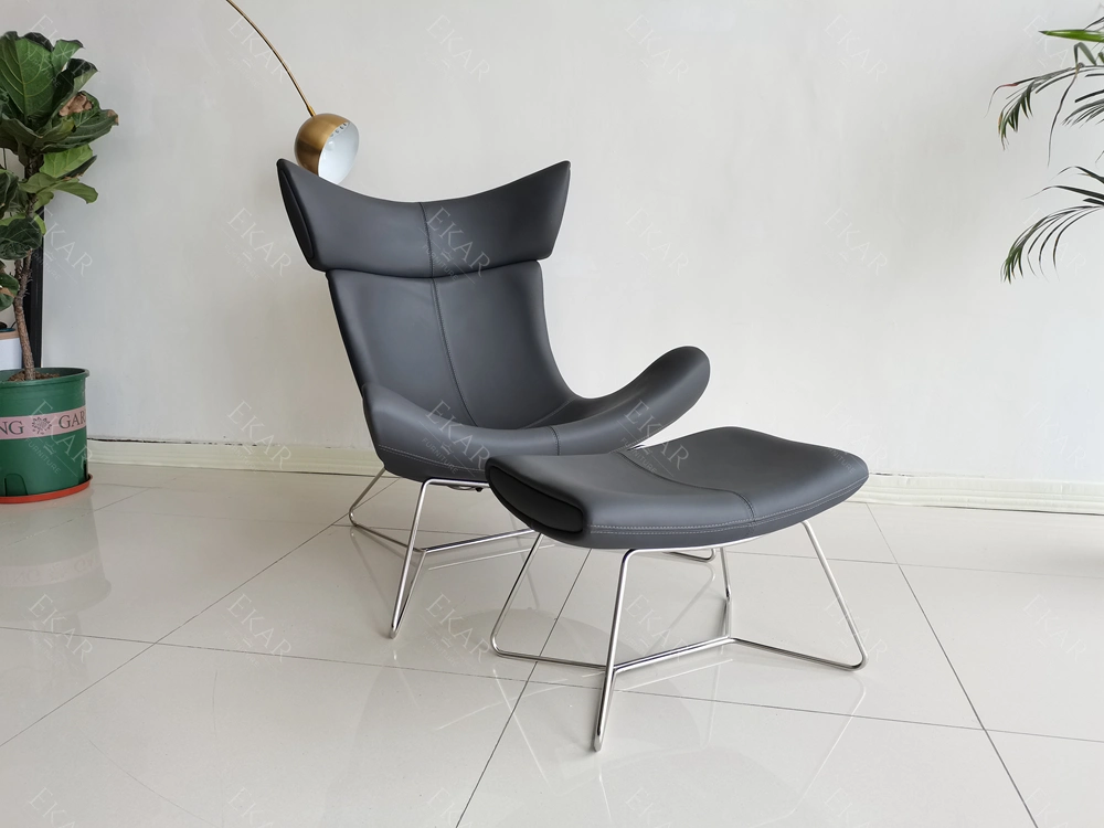 Wholesale Discount Home Furniture Modern Imola Metal Leg High Back Leather Leisure Single Sofa Lounge Chair