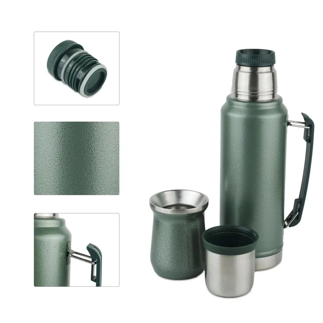 Yerba Mate Tea Gourd Gift Set 8oz Yerba Mate Cup and 1.0L Portable Outdoor Thermal Bottle Bombilla Navy Blue Yerba Mate Cup Set