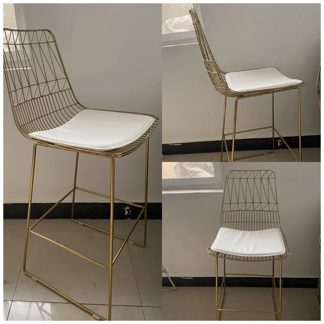 Luxury Stylish Painted Metal Wire Bar Stool High Chair with Soft Cushion