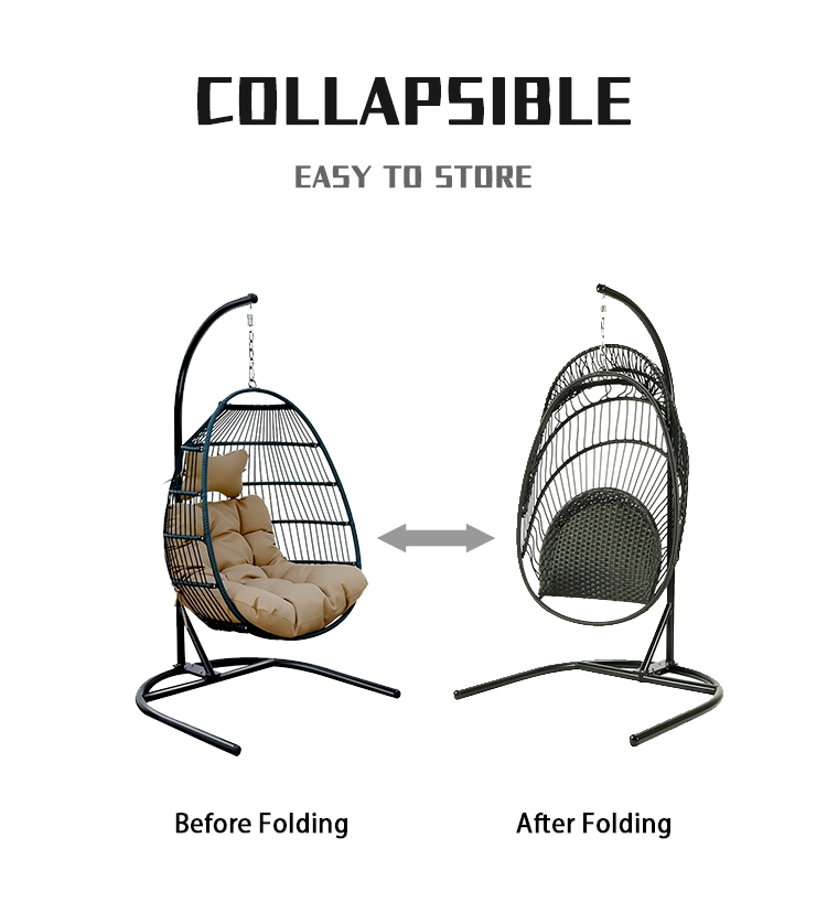 Garden Cane Furniture Metal Rattan Outdoor Patio Balcony Egg Shaped Nest Basket Adult Wicker Hanging Swing Chair with Stand