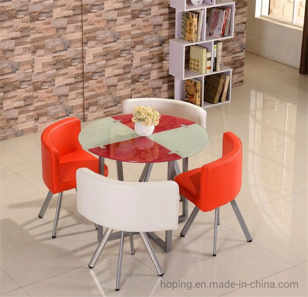 Two Layer Glass Top Dining Table Coffee House Square Round Shape Table Set with 1+ 4 Chairs