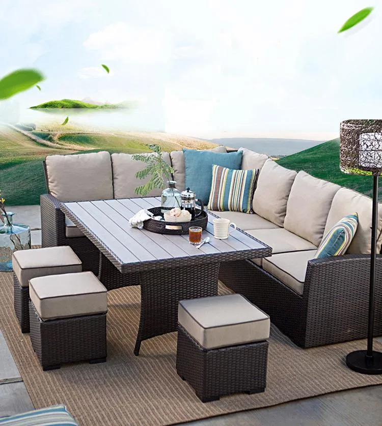 Outdoor Furniture Patio Rattan, PE Wicker Chairs Sectional Sofa Couch Conversation Sets