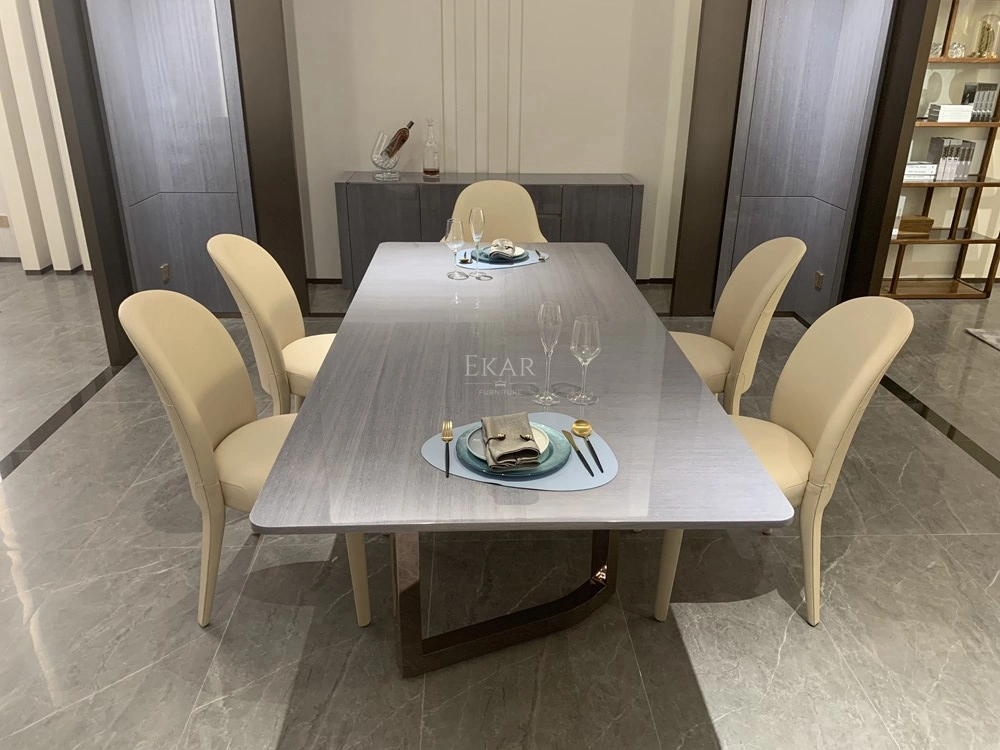 Ekar High-End Metal Base Marble Dining Table - Classic Rectangular Dining Table