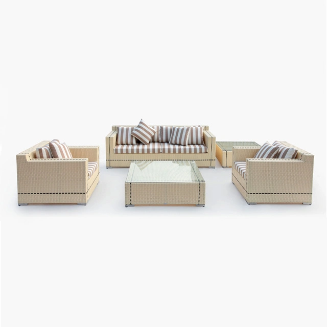 Garden Furniture Modern Outdoor White Rattan Sofa with Blue Cushion