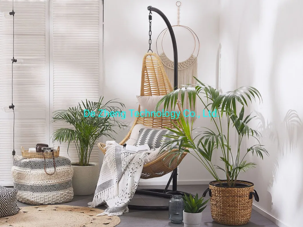 Outdoor Patio Rattan Wicker Hanging Egg Swing Chair with Metal Stand