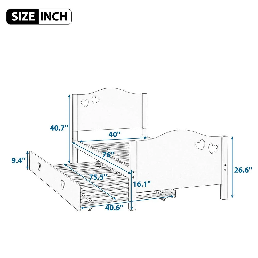 No. 13051 Gray with Trundle Loving Twin Size Kid Platform Bed