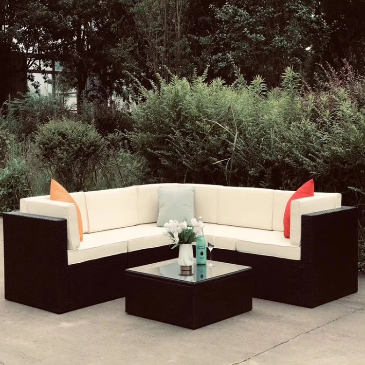 Outdoor Garden Luxury 6PCS Rattan Furniture Wicker Couch Conversation Corner Sectional Sofa with Cushion