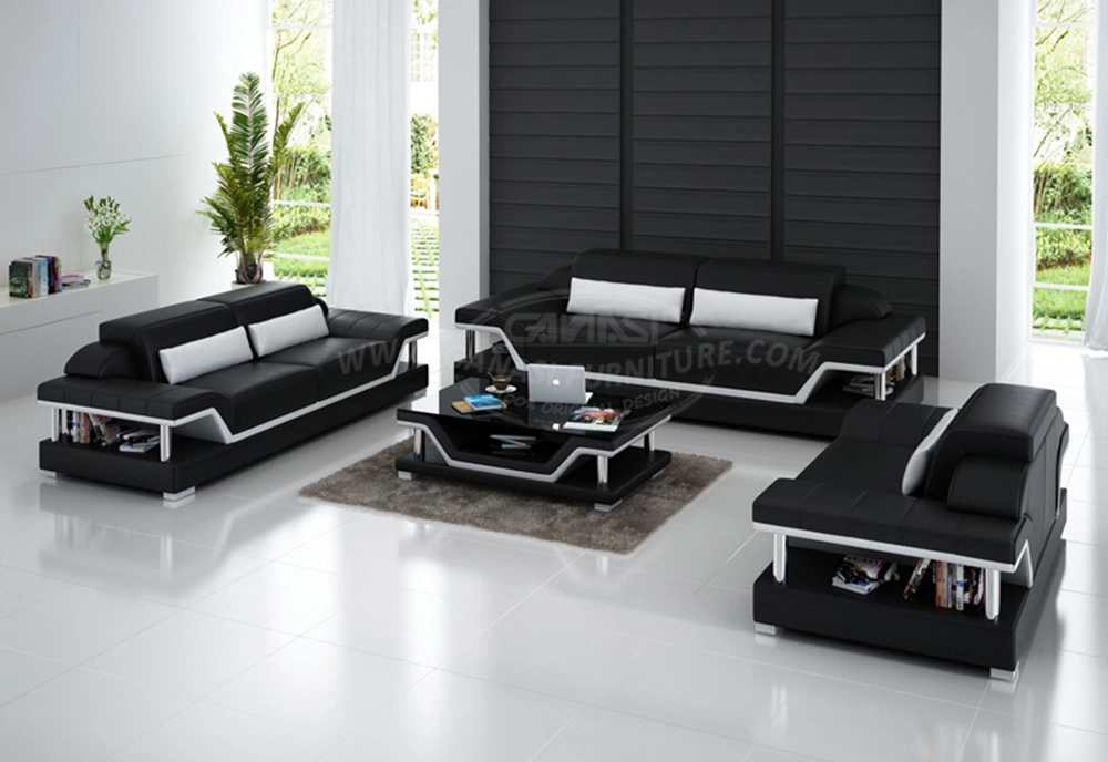 Modern Genuine Leather Dubai Sofa Commecial Furniture with Coffee Table