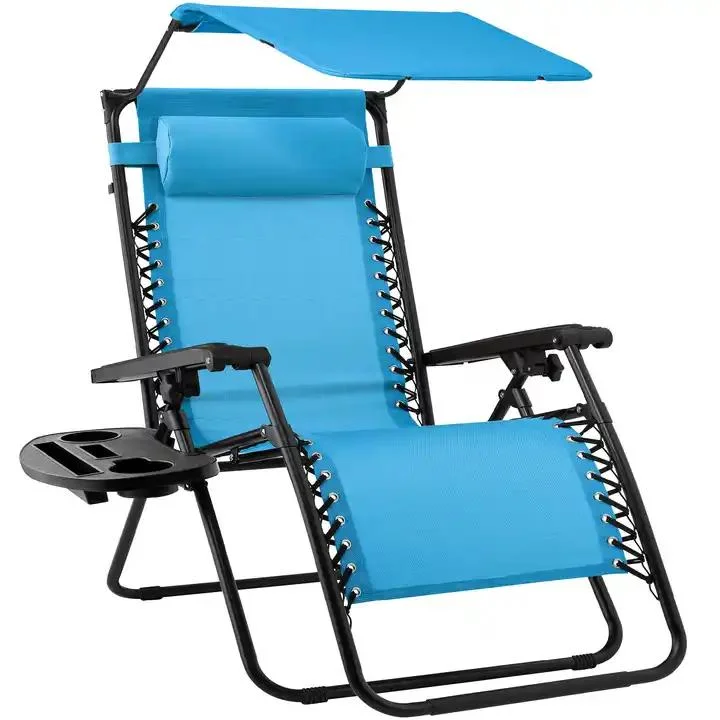 Outdoor Beach Chair with Folding Sun Visor, Folding Deck Chair