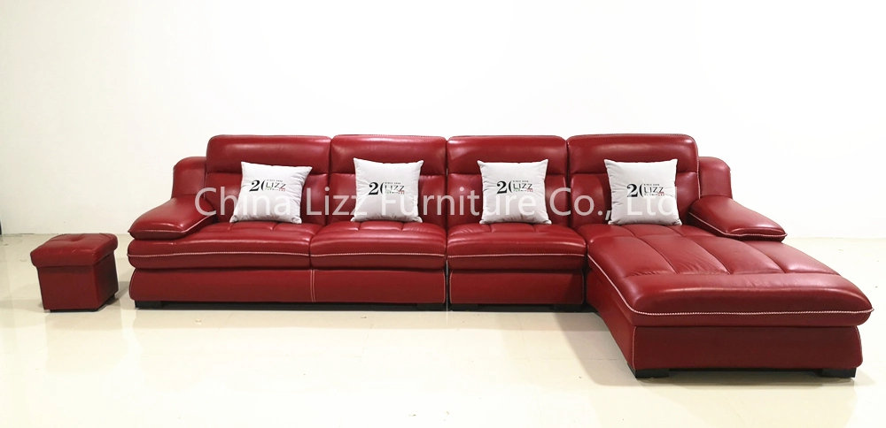 Modern L Shape Corner Genuine Leather Sectional Sofa Set