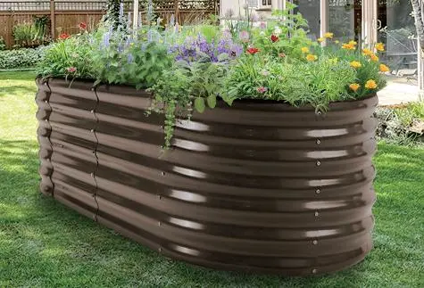 Raised Bed Outdoor Garden Planter Vegetables Flowers Metal Round Shape Furniture