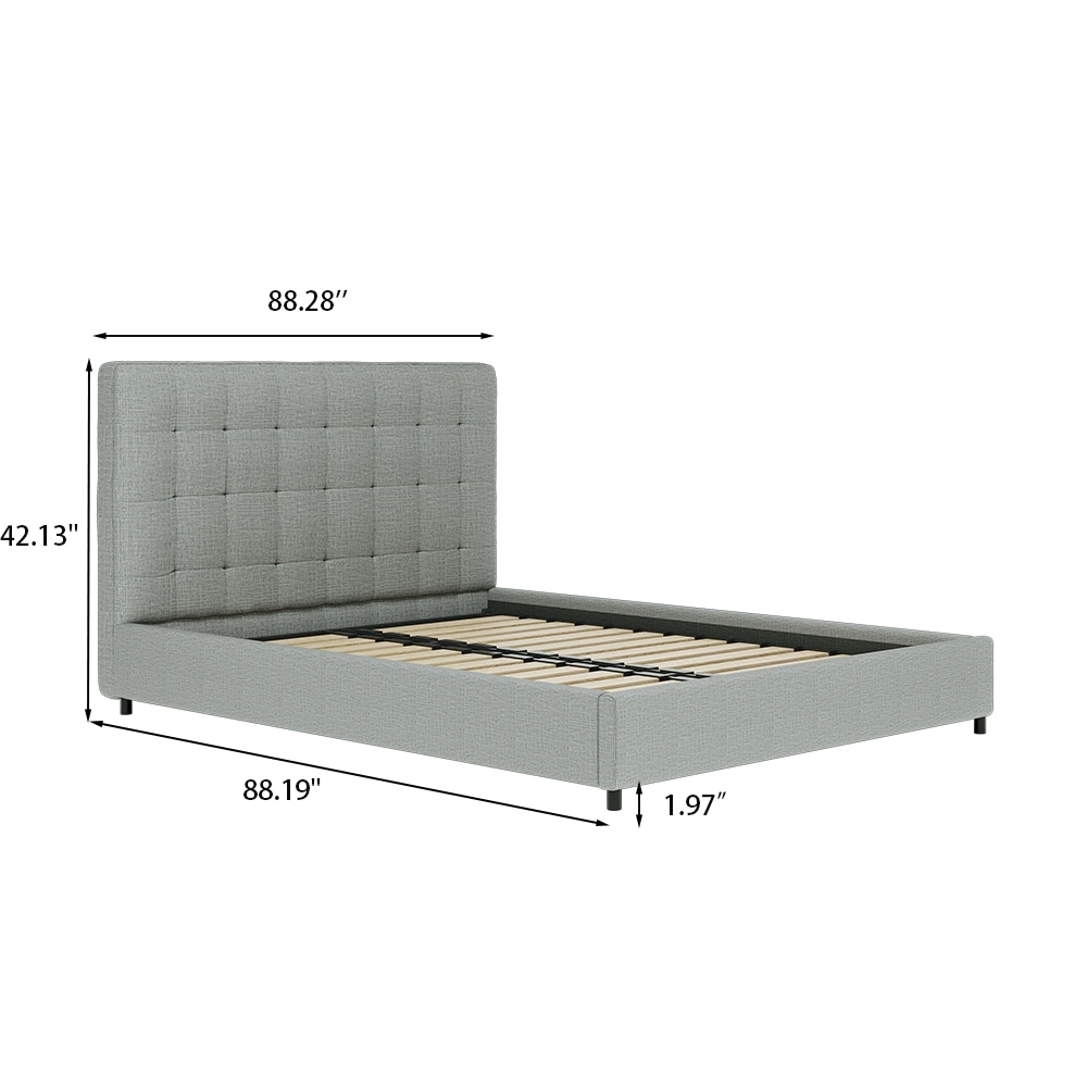 Hydraulic Lift-up Storage Bedwishupholstered Platform Bed, King Size, Light Gray