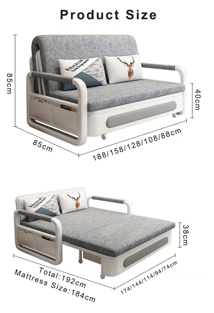 Sofa Cum Bed Living Room Furniture Modern Multi-Function Sofa Gray Fabric Storage Folding Sofa Bed