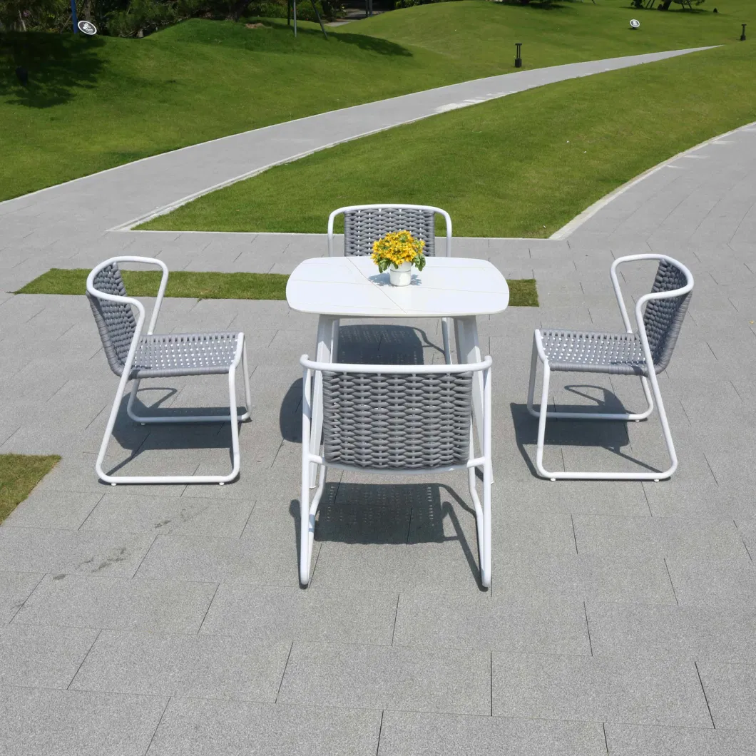 Outdoor Home Hotel Garden Patio Swimming Pool Side Table and Chair Set 4 Chairs and 1 Table Aluminum Frame Furniture