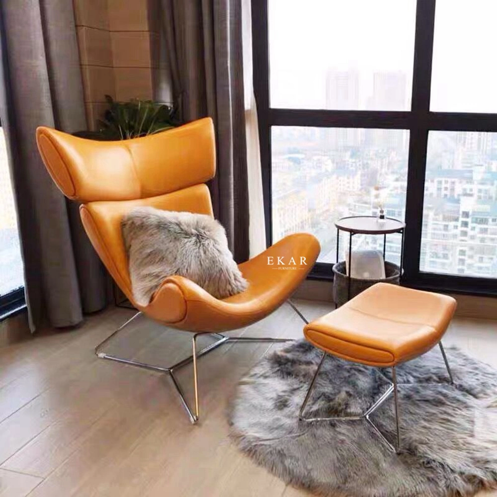 Wholesale Discount Home Furniture Modern Imola Metal Leg High Back Leather Leisure Single Sofa Lounge Chair