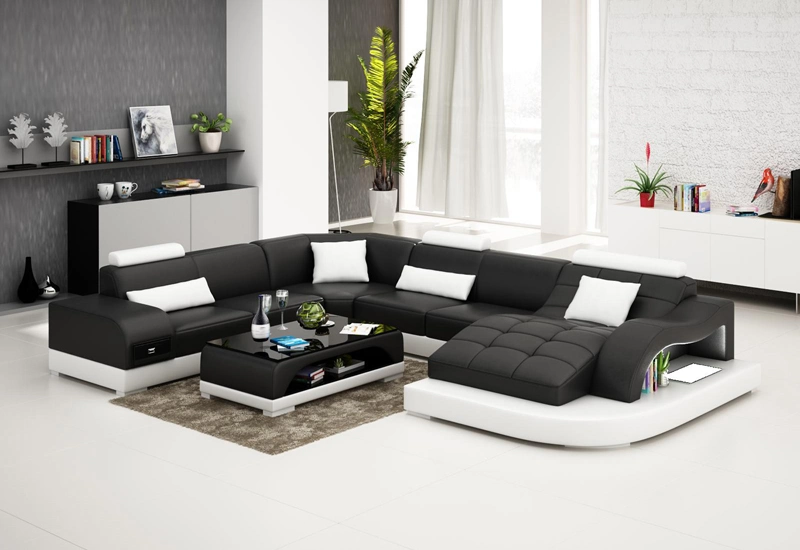 Wholesale Price Arabic Modular Furniture Genuine Leather Living Room Sofa Set with Tea Table