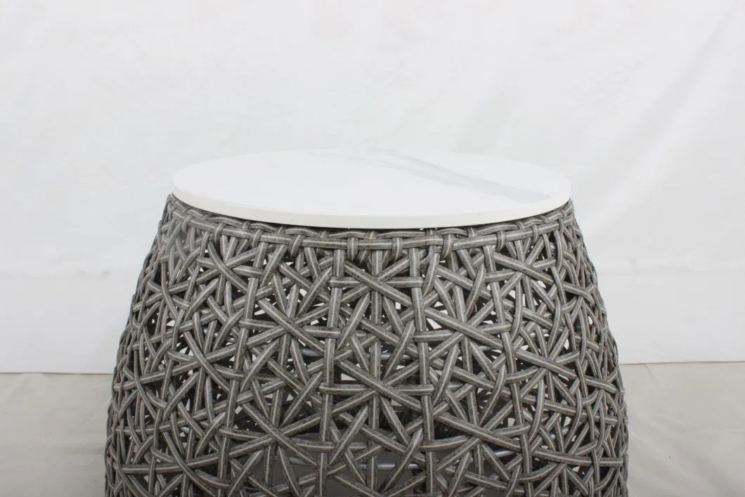 Wholesale Hotel Home Furniture Round Marble Top Rattan Weaving Coffee Table