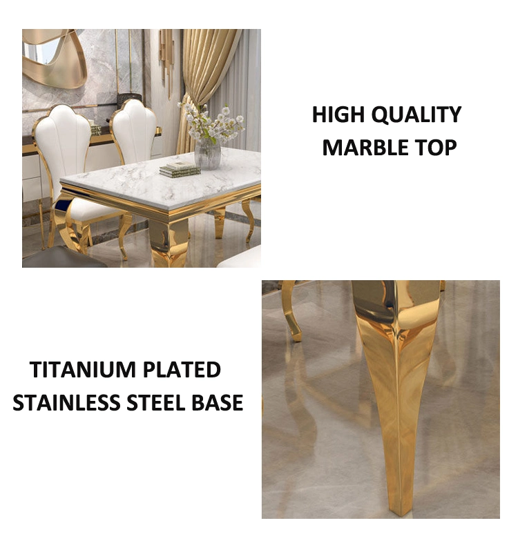 New Design Household Stainless Steel Base Marble Top Dining Table