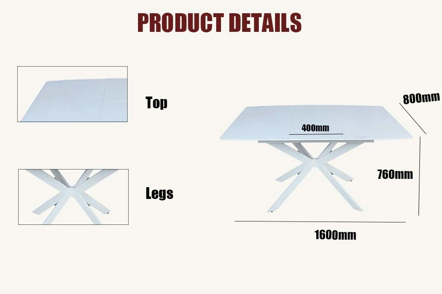 Home Kitchen Dining Restaurant Hotel Furniture Extendable MDF Gloss Steel Dining Table for Outdoor