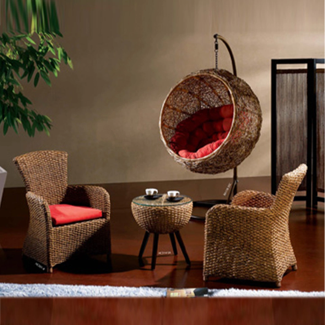 Indoor Garden Furniture Set Hanging Chair High Standard Egg Swing Chair Natural Rattan Leisure Chair with Coffee Table