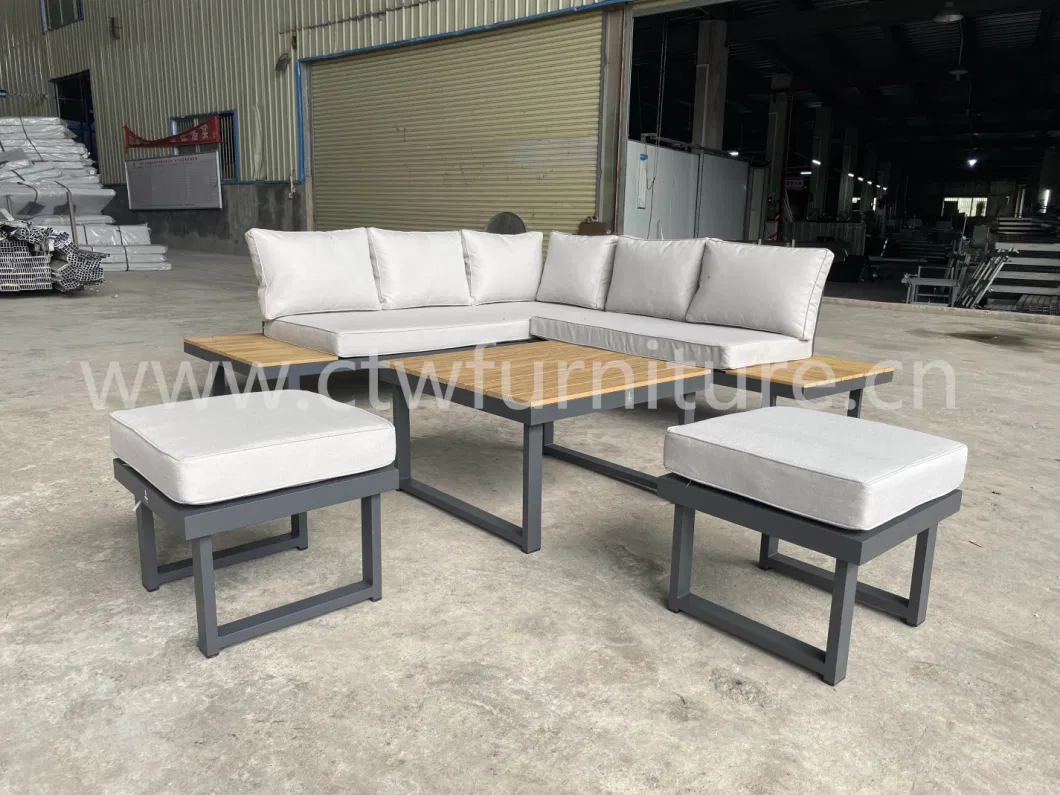 Outdoor Patio PE Wood Furniture Garden Hotel Leisure Corner Sofa Set