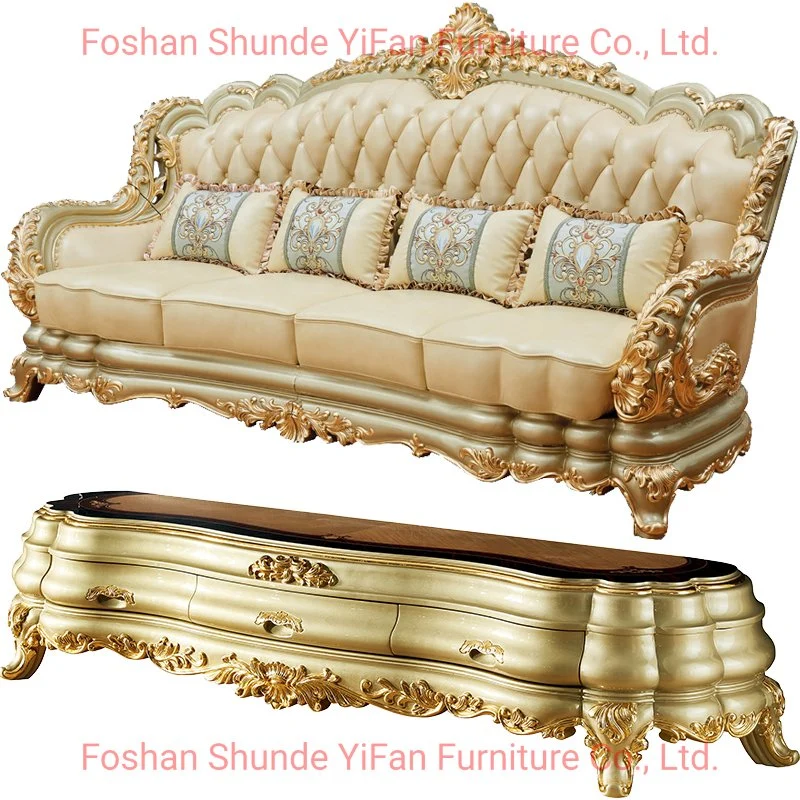 Classic Luxury Wood Leather Sofa Set in Optional Couch Seats and Furniture Color