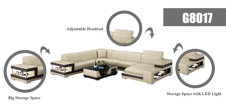 Dubai Modern Style Office Furniture Leather Sofa Furniture with LED Light