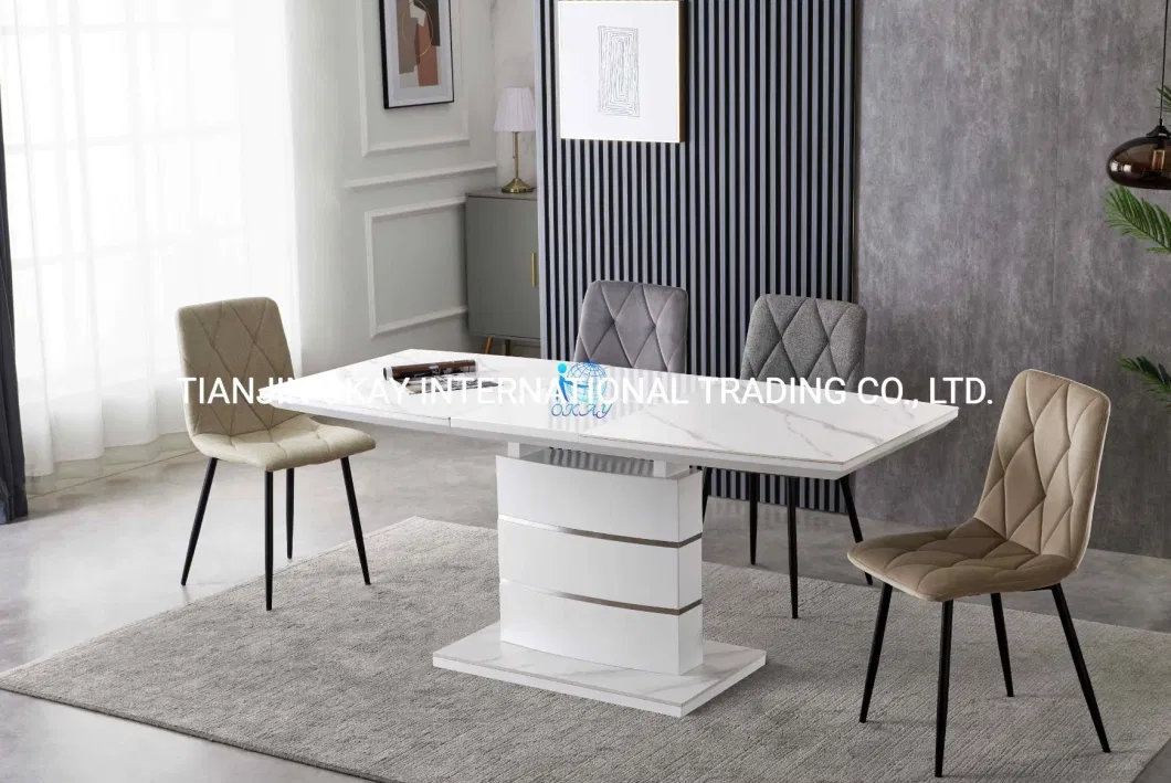 Bazhou Factory Modern Design Extendable Dining Table with Extension Slides