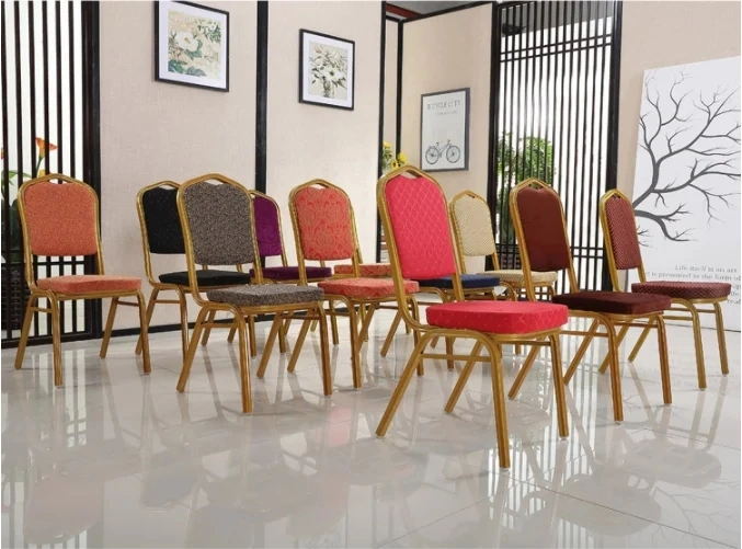 Wholesale Cheap Stackable Rental Restaurant Chairs Gold Metal Iron Steel Hotel Banquet Wedding Chairs