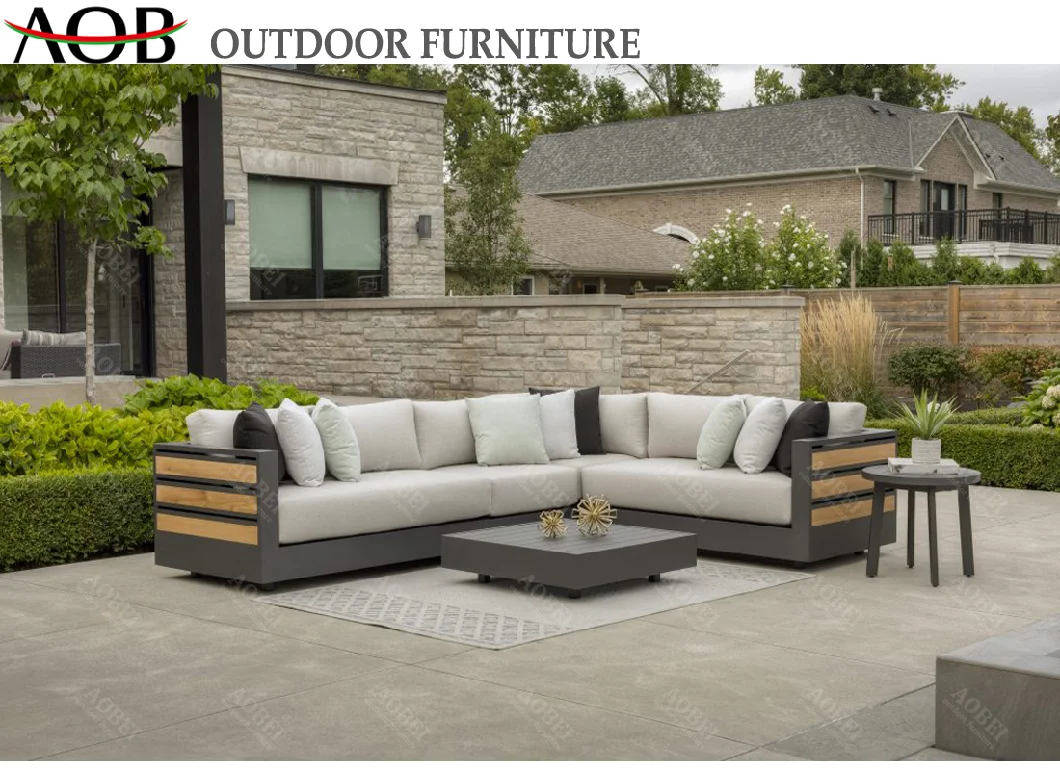 Luxury Durable Outdoor Garden Furniture Aluminum Teak Wood Sectional Sofa Set