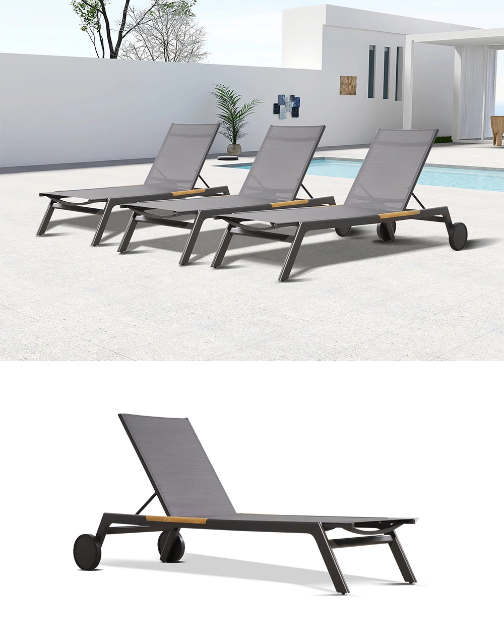 Courtyard Leisure Luxury Patio Beach Bed Aluminum Outdoor Furniture Sunbed Garden Daybed Sun Lounger Chaise Lounger