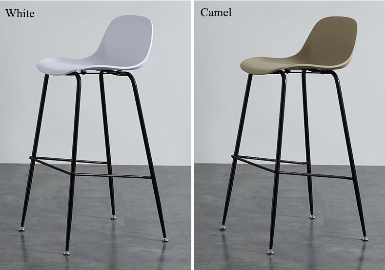 Nordic Minimalist Plastic High Chair with Metal Base PP Seat with Metal Legs Bar Stool Bistro Cafe Coffee Plastic Chair