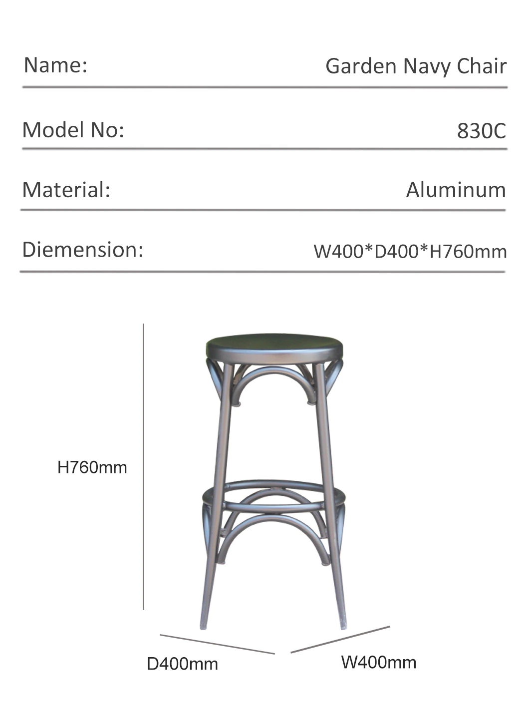 Modern Design Rust Resistant Outdoor Chair Aluminum Round Garden Furniture