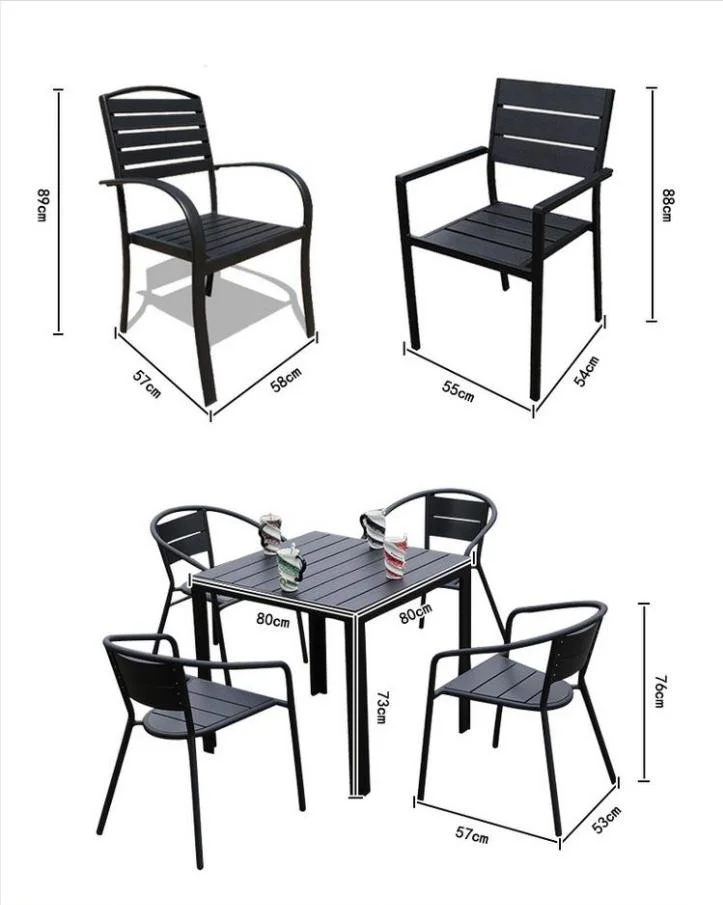 6+1 Good Quality Bali Outdoor Teak Look Outdoor Furniture Dining 9 PCS Plastic Wood Stacked Tables and Chairs Garden Sets