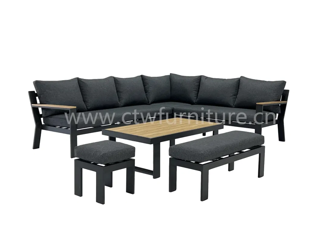 Outdoor Patio PE Wood Furniture Garden Hotel Leisure Corner Sofa Set