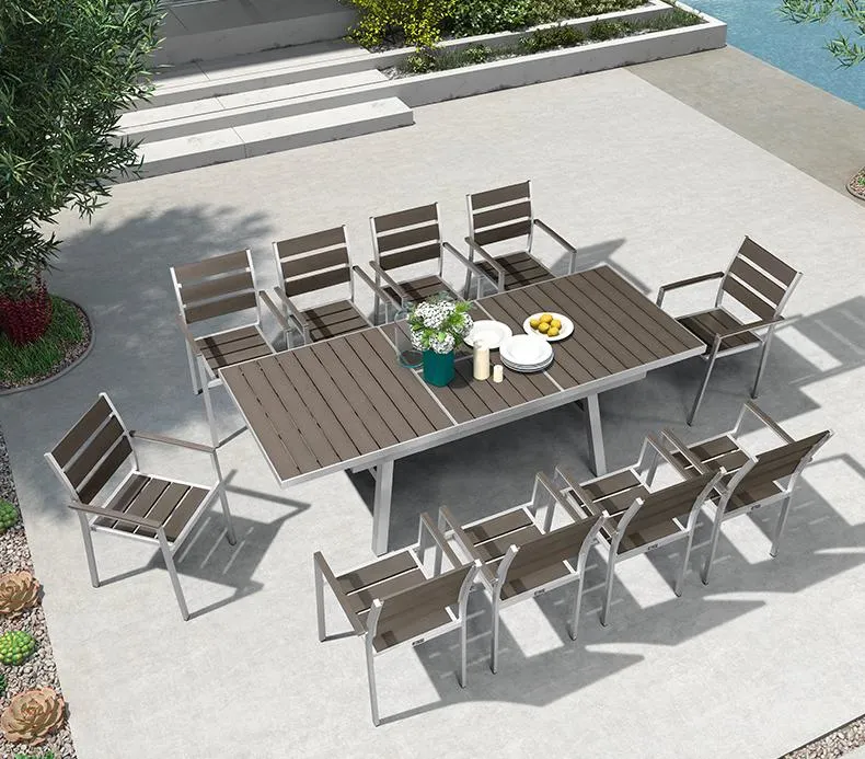 New Design Stainless Steel Dining Table Set for Outdoor Patio Terrace Garden Furnture Patio Dining Sets for Poly Wood Table and Chair Rattan Furniture