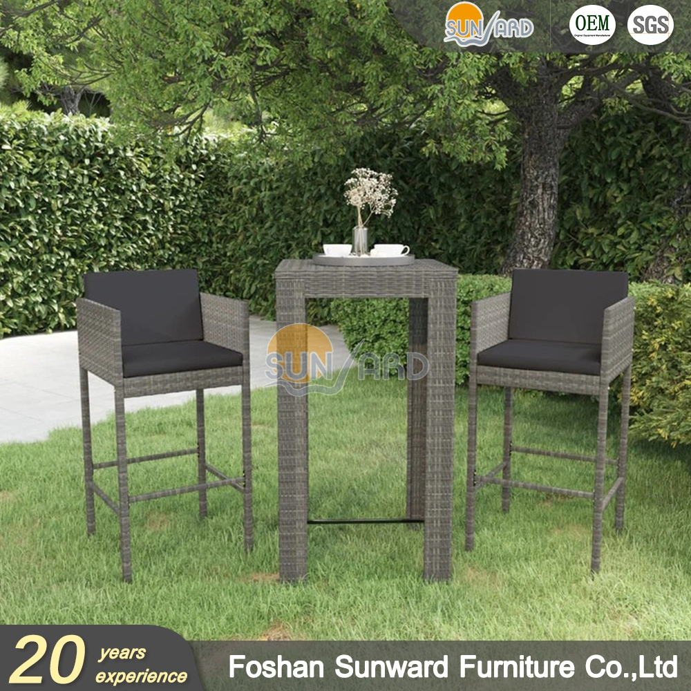 Modern Garden Patio Bistro Balcony Furniture Leisure Aluminum Weaving PE Rattan Wicker Bar Table and Chair Set for Outdoor Spaces
