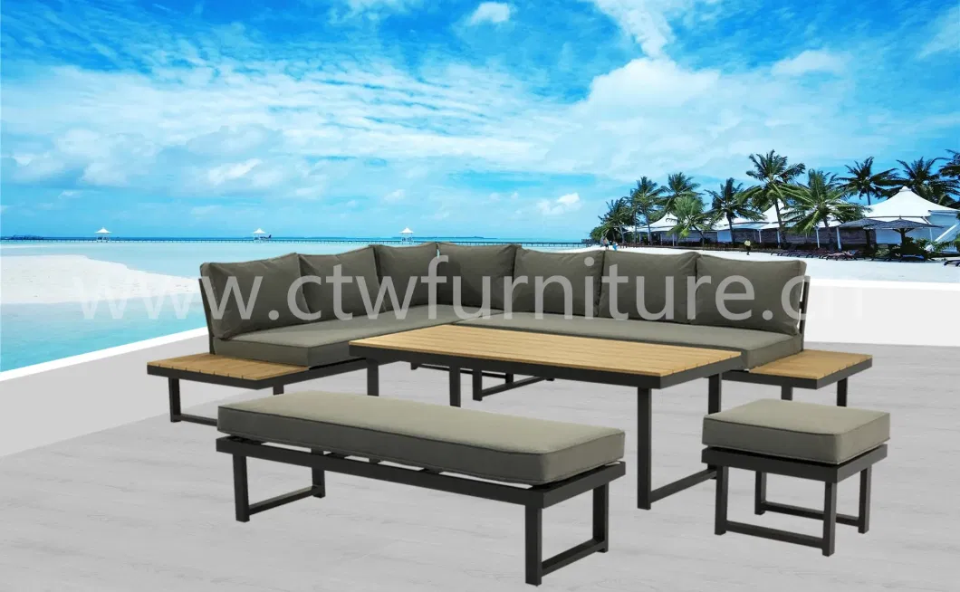 Outdoor Patio PE Wood Furniture Garden Hotel Leisure Corner Sofa Set