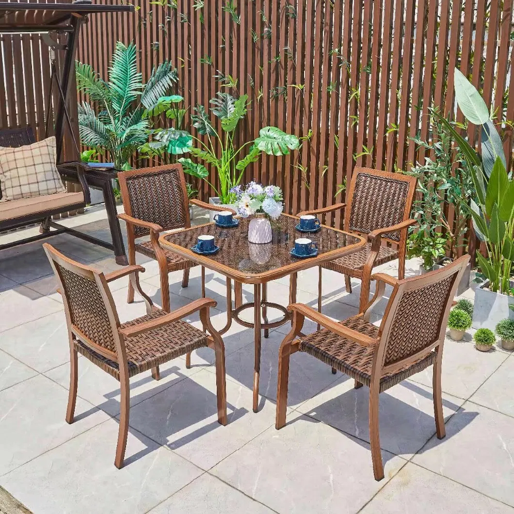 Outdoor Rattan Woven Table and Chair Combination Waterproof Aluminum Alloy Patio Balcony Casual Coffee Shop Milk Tea Shop