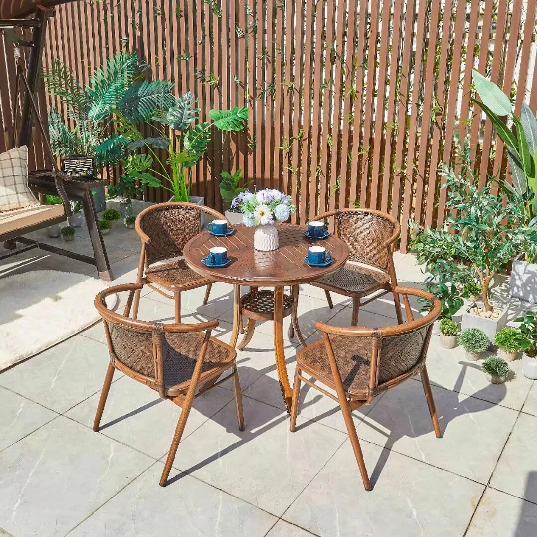 Outdoor Rattan Woven Table and Chair Combination Waterproof Aluminum Alloy Patio Balcony Casual Coffee Shop Milk Tea Shop