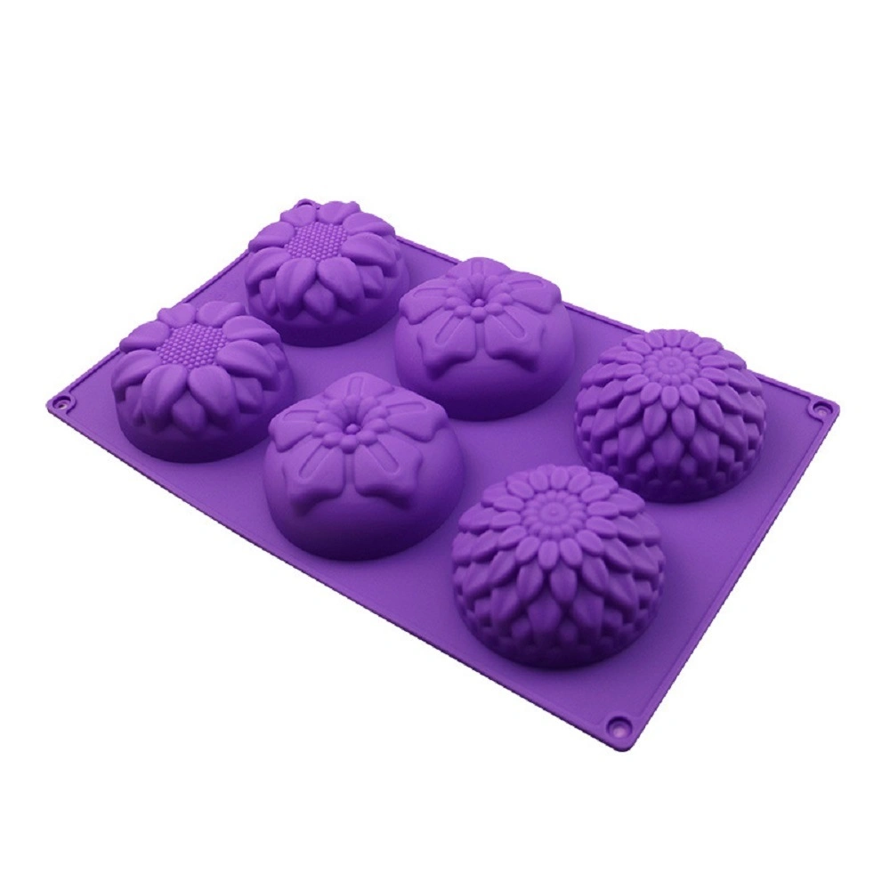 Mixed Flower Shapes Cupcake Backing Mold 6 Cavity Silicone Mi17461