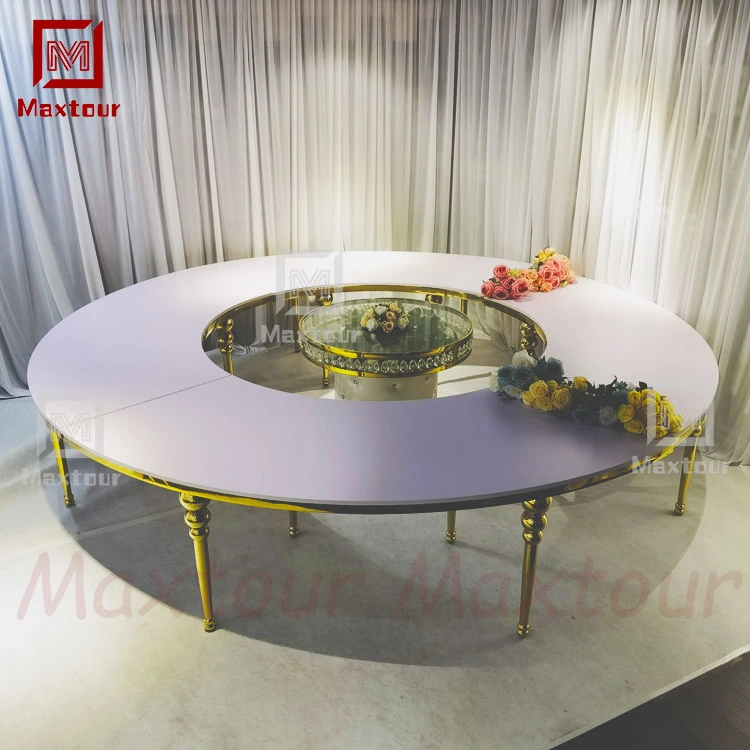 Big Round Half Moon Shape Gold Stainless Steel Wedding Event Dining Tables