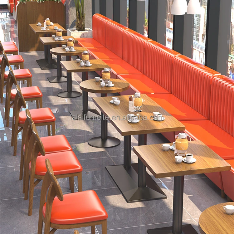 Factory Price Luxury Restaurant Wood Tables and Chairs Half Round Orange Restaurant Booth Seating Restaurant Sets for Fast Food