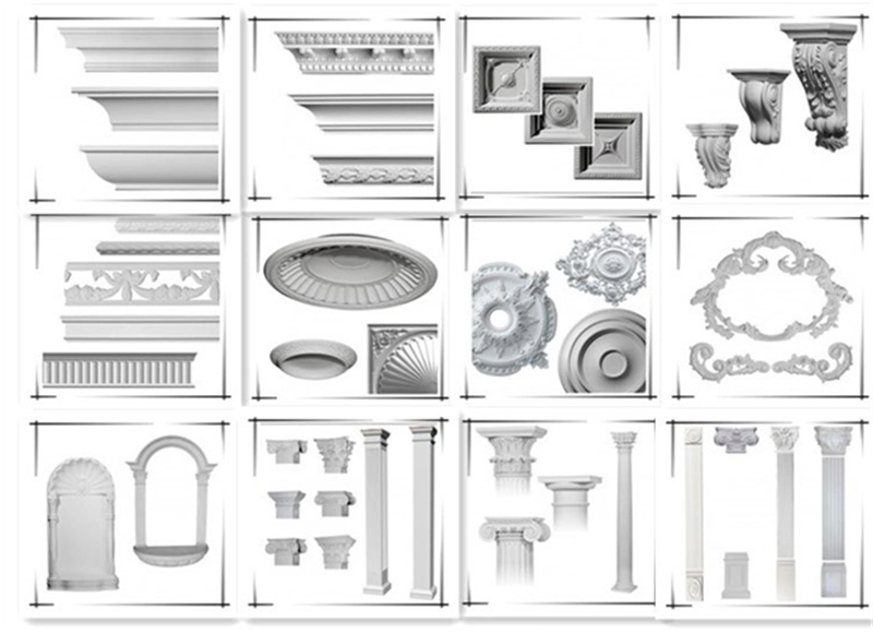 White Color Polyurethane Ceiling Mouldings, Carved Cornice Mouldings / Panel Molding