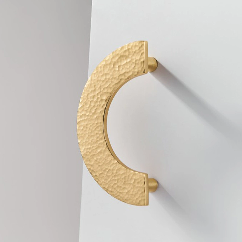 Koppalive Hammered Semi-Circular Knob Brass Gold Drawer Pull Kitchen Cabinet Hotel Half Round Handle