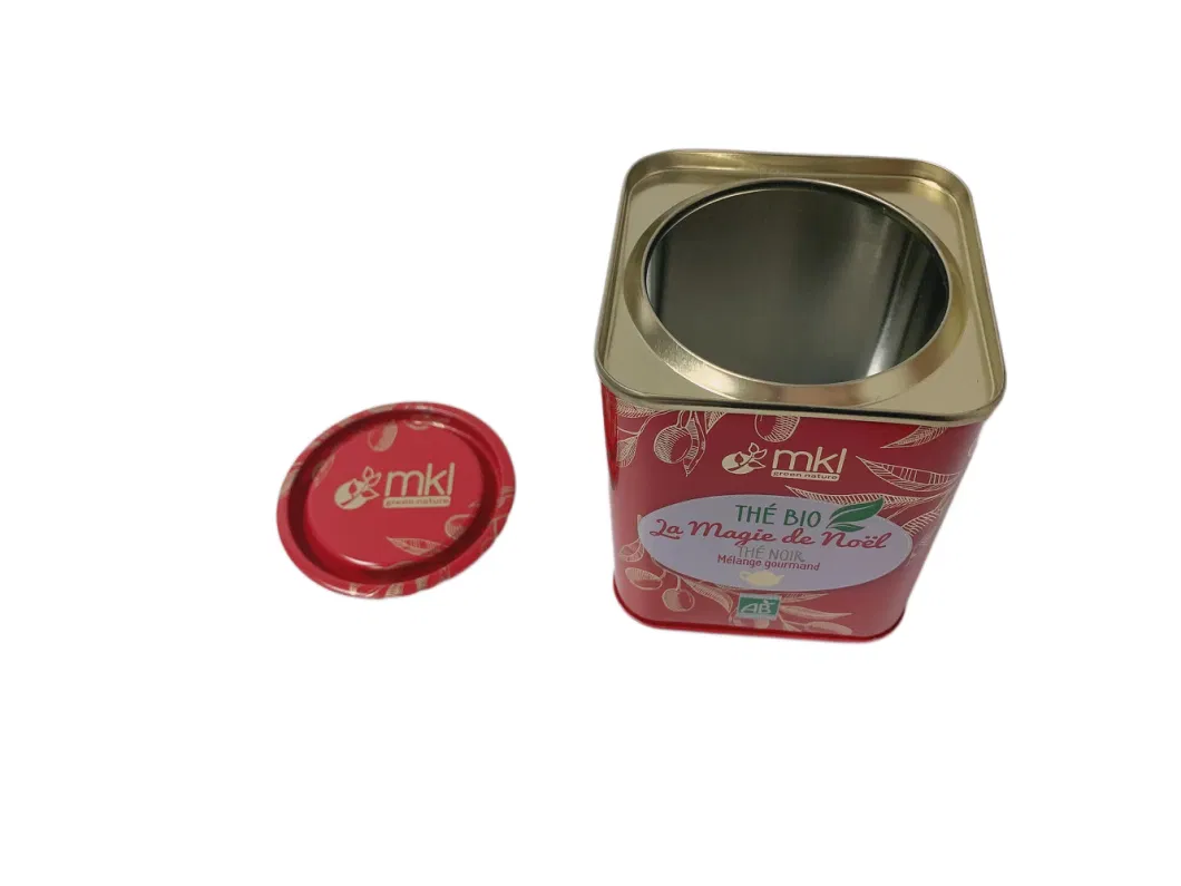 Square Shape Tea Tin Metal Tin Can Gift Box with Press Lid Tin Tea Packaging for 100g Tea Packaging Tin Box