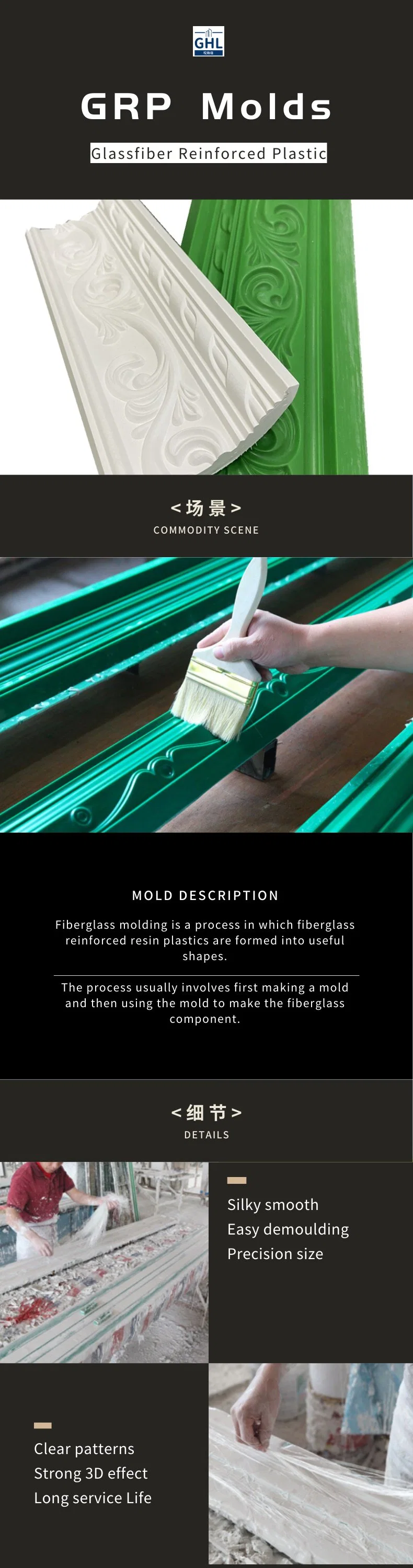 Top Glassfiber Reinforced Plastic/ Resin ceiling Cornice Mould