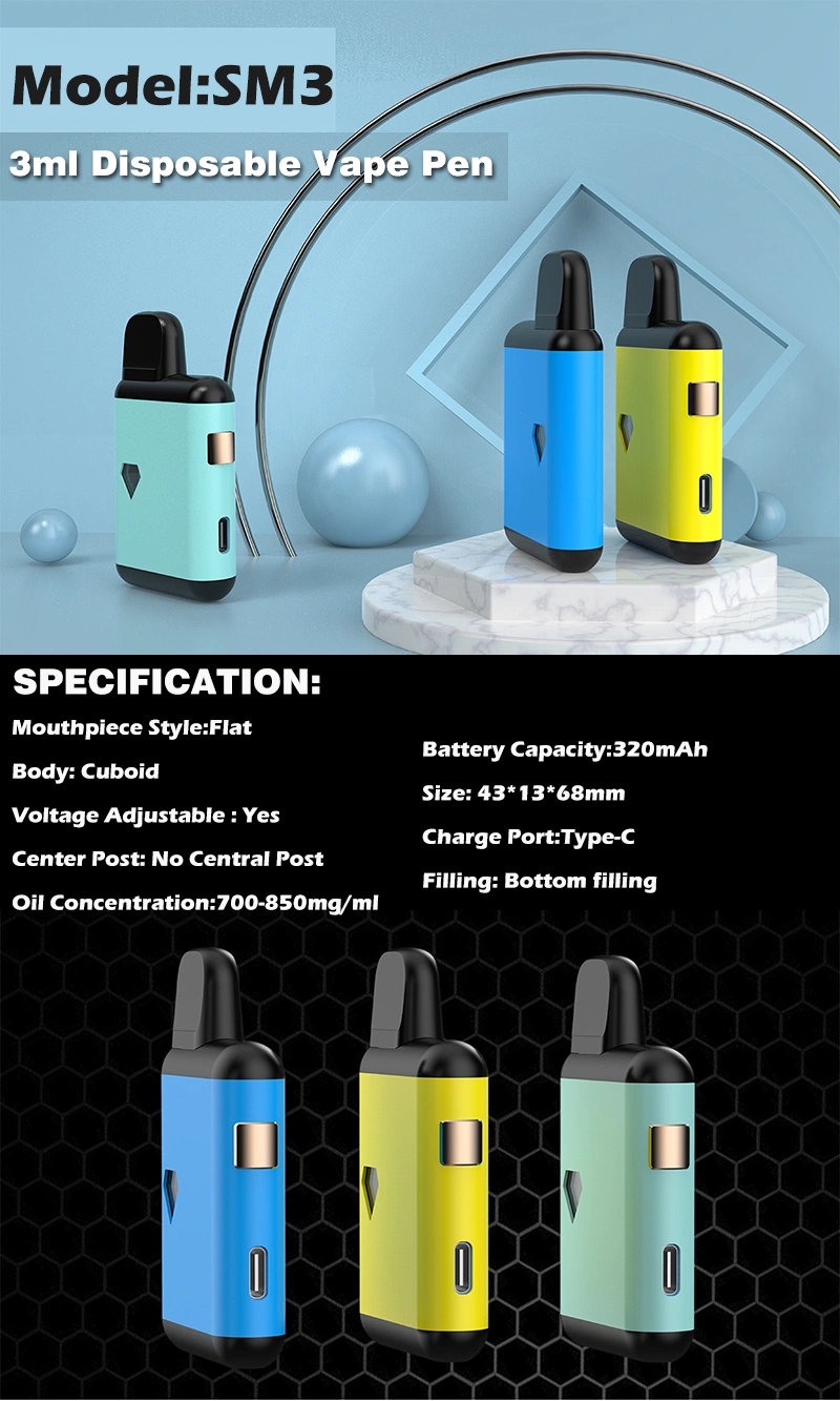 Made in China Top Filling 3ml Pre-Heat Function 3G Empty Nice Shape Disposable Vape Pen with Button