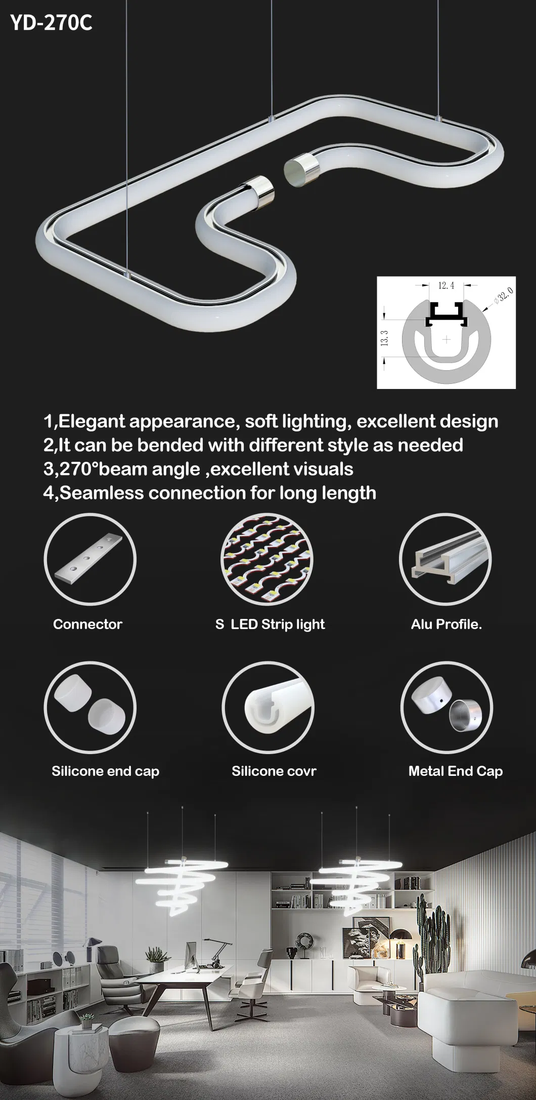 Waterproof LED Aluminum Profile Malleable Shape Suitable for Bathroom Strip Light 19*20 Diameter 32mm LED Channel with Flexible Shape